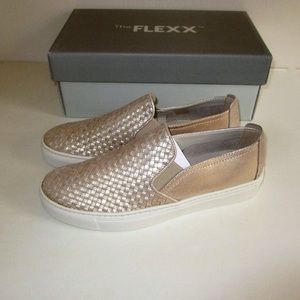 The Flexx ‘Sneak Name' slip-on sneaker in gold woven pattern, Size 9.5